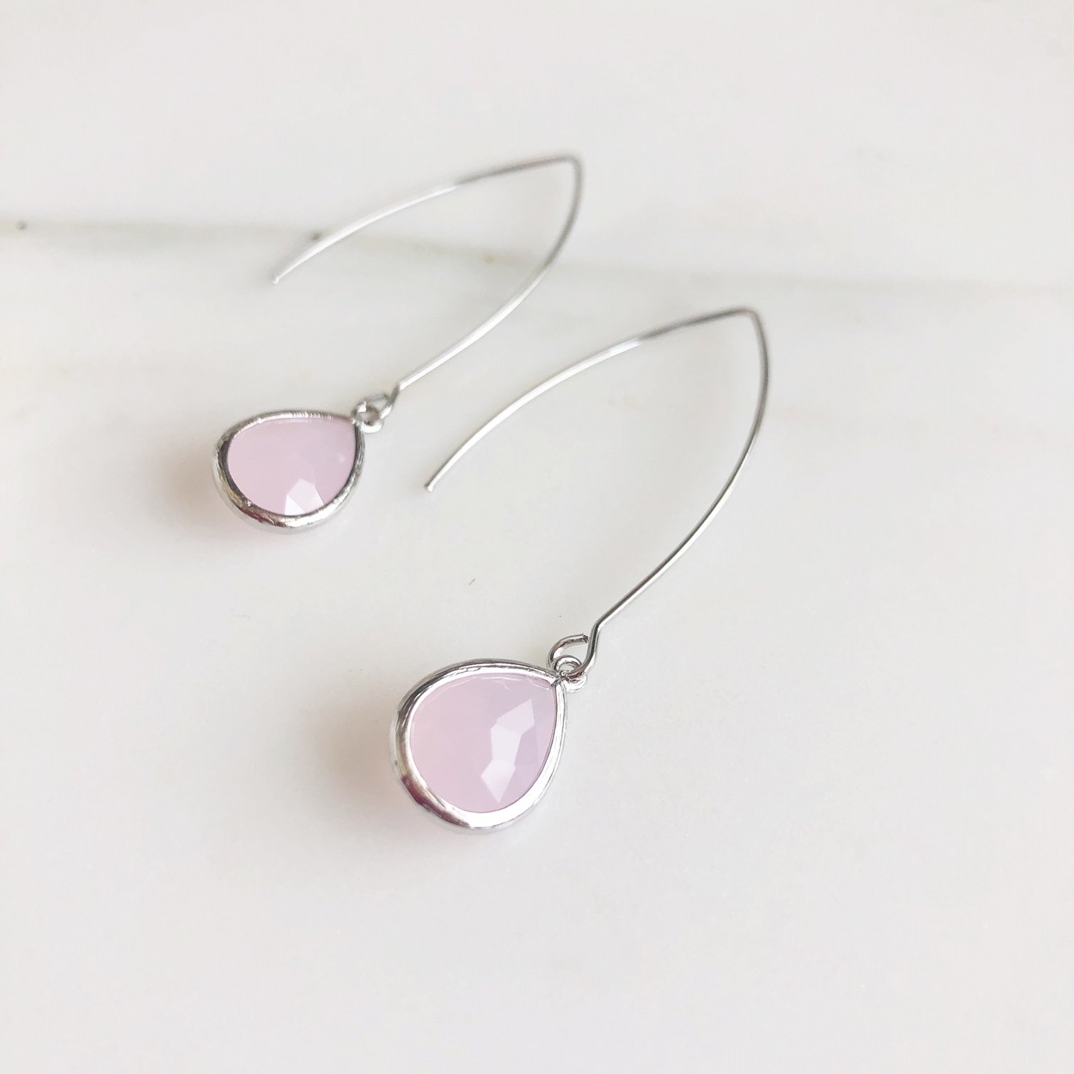 Exquisite Silver Teardrop Earrings in Pink Quartz